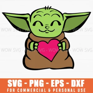 Sweet Smiling Grogu With Pink Heart Star Wars Svg Png