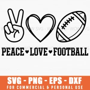 Peace Love Football Hand Drawn Linear Sports Art Svg