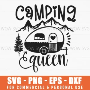 Camping Queen Svg Png, Retro Teardrop Trailer Mountain Clipart