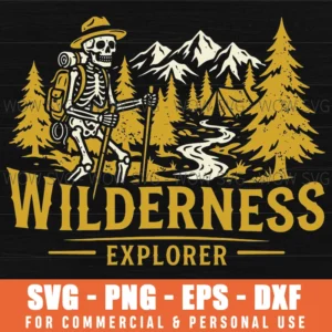 Wilderness Explorer Skeleton Hiker Mountain Camping Outdoor Adventure Svg