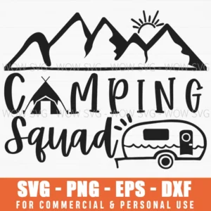 Camping Squad Svg Png, Tent And Rv Camper Hiking Scene