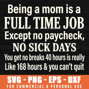 Being A Mom Is A Full Time Job Except No Paycheck Parenting Svg