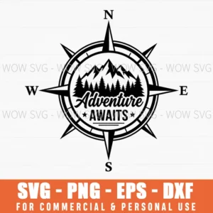 N E S W Adventure Awaits Mountain Pine Compass Explore Nature Svg