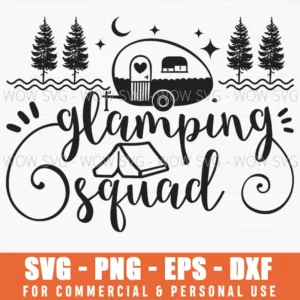 Glamping Squad Svg Png, Night Sky Camper And Moon Silhouette