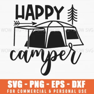 Happy Camper Svg Png, Large Family Tent With Arrow Outdoor Clipart