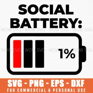 Social Battery 1 Introvert Humor Svg Flat Minimal Graphic