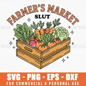 Farmers Market Slut Retro Hand Drawn Organic Vegetables Svg