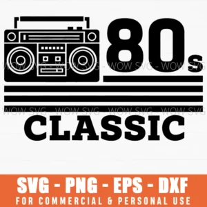 80S Classic Boombox Retro Music Vintage Stripes Graphic Svg