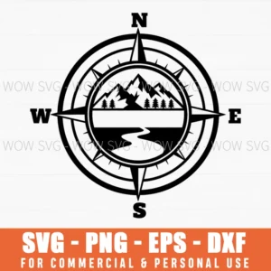 Mountains River Compass Adventure Outdoor Navigation Svg
