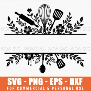Kitchen Utensils Floral Border Cooking Theme Decorative Svg