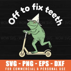 Off To Fix Teeth Dentist Frog Scooter Whimsical Hand Drawn Svg