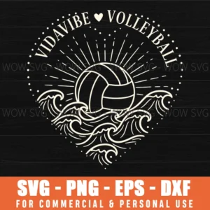 Vidavibe Volleyball Line Art Waves Sunshine Beach Svg