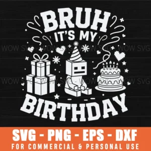 Bruh Its My Birthday Pixel Character Cake Presents Party Svg