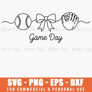 Game Day Continuous Line Art Baseball Minimal Bow Svg
