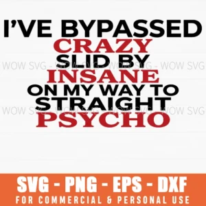 Ive Bypassed Crazy Slid By Insane On My Way To Straight Psycho Humor Svg