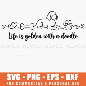 Life Is Golden With A Doodle Continuous Line Art Dog Lover Pet Svg
