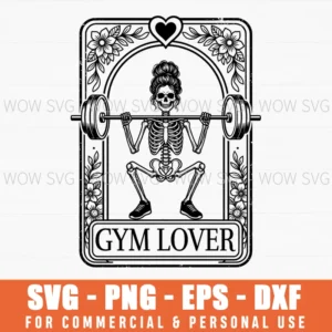 Gym Lover Skeleton Weightlifting Workout Humor Floral Svg