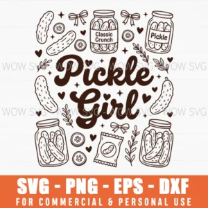 Classic Crunch Pickle Pickle Girl Hand Drawn Doodle Pattern Svg