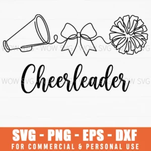 Cheerleader Continuous Line Art Cheerleading Megaphone Bow Svg