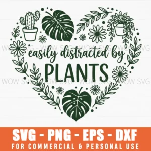 Easily Distracted By Plants Botanical Heart Hand Drawn Gardening Svg