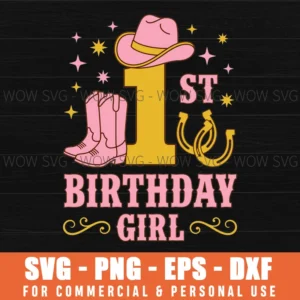 1St Birthday Girl Cowgirl Western Horseshoe Stars Svg
