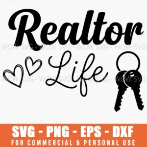 Realtor Life Real Estate Heart House Keys Sparkle Professional Svg