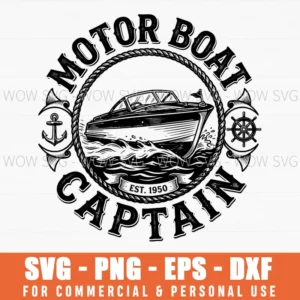 Vintage Motor Boat Captain Graphic Retro Boating Hobby Svg