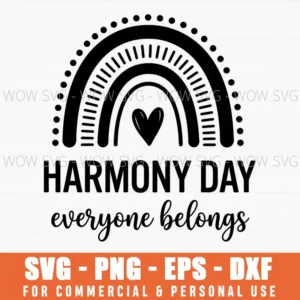 Harmony Day Everyone Belongs Boho Rainbow Minimalist Heart Svg