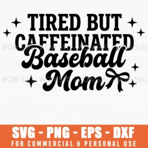 Tired But Caffeinated Baseball Mom Retro Sparkle Ribbon Svg