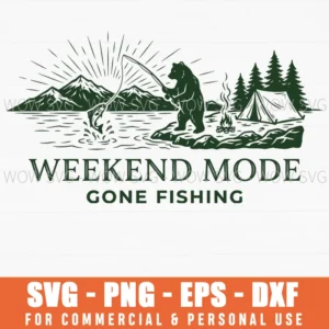 Weekend Mode Gone Fishing Camping Outdoor Bear Silhouette Svg