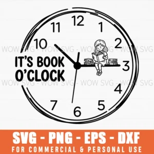 Its Book Oclock Reading Girl Minimalist Line Art Svg Png