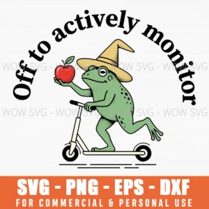 Off To Actively Monitor Wizard Frog Scooter Apple Stippled Handdrawn Svg