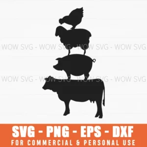Farm Animal Stack Silhouette Svg Png Cow Pig Sheep Chicken