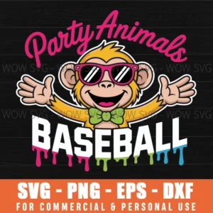 Party Animals Baseball Funny Monkey Svg Png