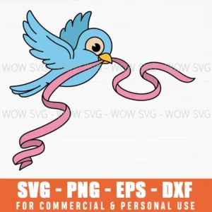 Bird Carrying Ribbon Cartoon Style Animal Line Art Graphic Svg