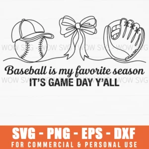 Baseball Is My Favorite Season Its Game Day Yall Glove Bow Svg