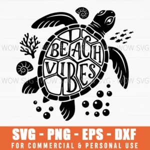 Beach Vibes Sea Turtle Ocean Animals Marine Life Hand Drawn Svg