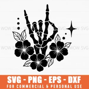 Rock On Heavy Metal Skeleton Hand Floral Starburst Svg
