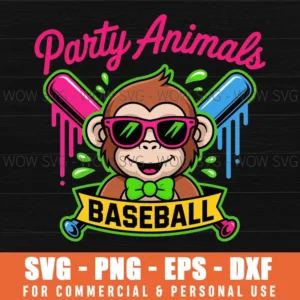 Party Animals Baseball Funny Monkey Vibrant Slime Svg Png