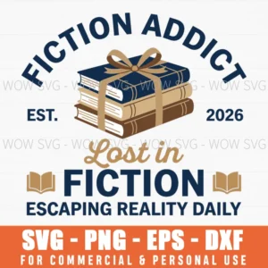 Addict Est 2026 Lost In Fiction Escaping Reality Book Stack Svg