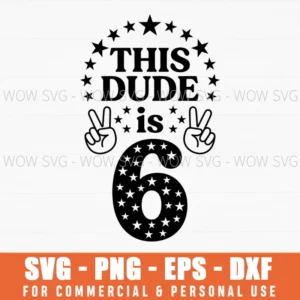 This Dude Is 6 Birthday Celebration Star Peace Checkerboard Svg