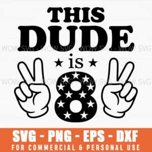 This Dude Is 8 Birthday Boy Peace Sign Checker Pattern Svg