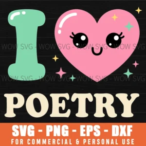 I Poetry Kawaii Heart Stars Character Whimsical Svg