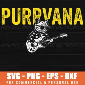 Purrvana Cat Musician Grunge Guitar Rock Parody Funny Animal Svg