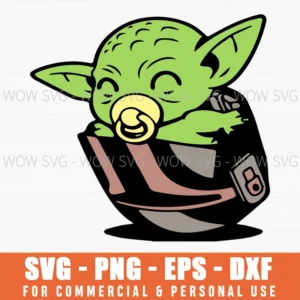 Cute Baby Yoda Grogu With Pacifier Sleeping Svg Png