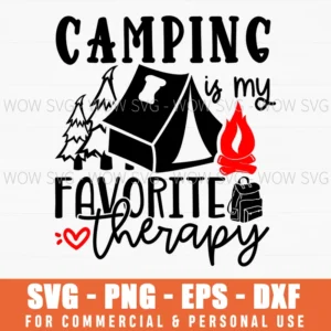 Camping Is My Favorite Therapy Red Campfire Svg Png