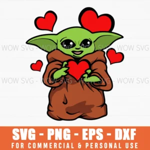 Grogu Holding Red Heart Valentine'S Day Baby Yoda Svg Png