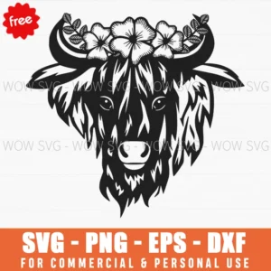 Free Floral Highland Cow Head Svg