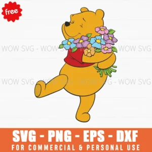 Free Winnie The Pooh Walking With Flowers Svg