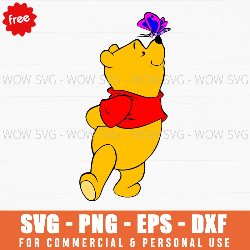 Free Winnie The Pooh With Butterfly On Nose Svg